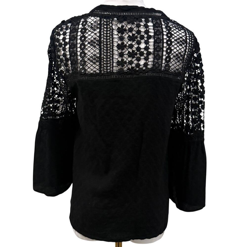 Black Lace V Neck Button Blouse Small Whimsigoth Fairy Grunge Office Boho Work - Picture 2 of 9